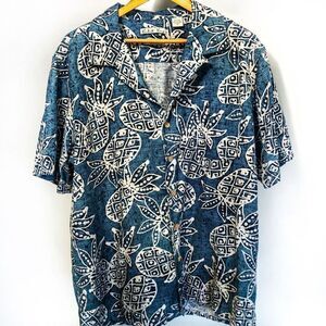 Batik Bay 100% Silk Pineapple Print Camp Shirt Sz XL